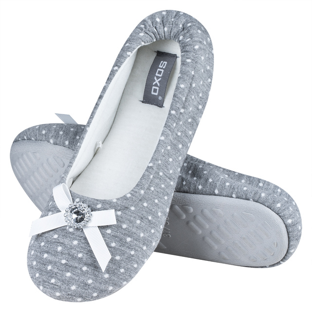 Pantofole ballerine grigie SOXO grigie con fiocco e diamante