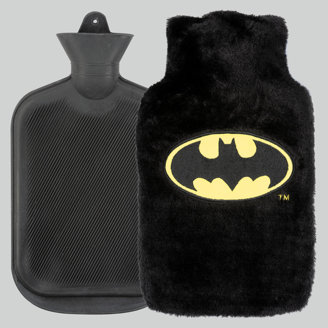 Scaldabagno SOXO nero per borsa dell'acqua calda con custodia in peluche Idea regalo BATMAN GRANDE 1,8l