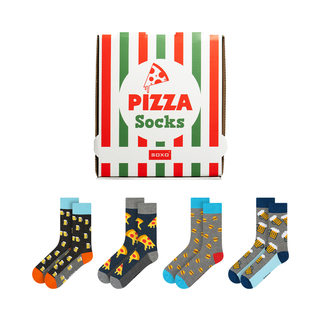 Set di 4 calzini da uomo SOXO GOOD STUFF in scatola per pizza