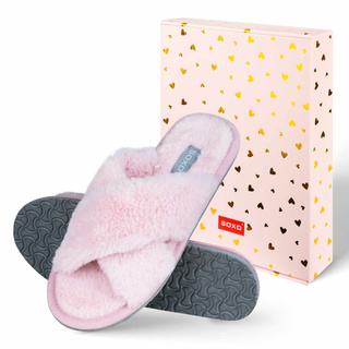 SOXO pantofole rosa morbide da donna in confezione regalo con adesivi