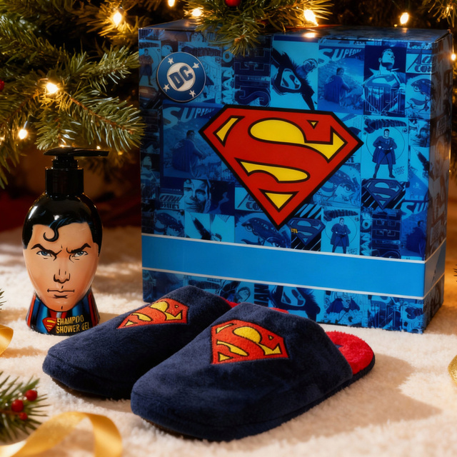 Set Pantofole Uomo Superman + Doccia Shampoo 2-in-1