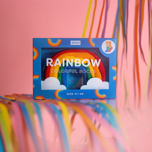 Calzini da donna | SOXO da uomo | Arcobaleno in scatola | Idea regalo divertente | Unisex