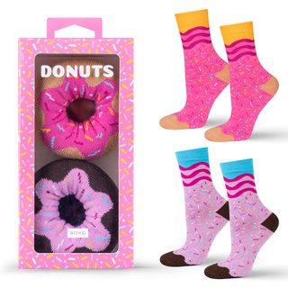 Set di 2 calzini da donna Soxo Donut in una scatola | Perfetto per un regalo | Divertente e felice | rosa