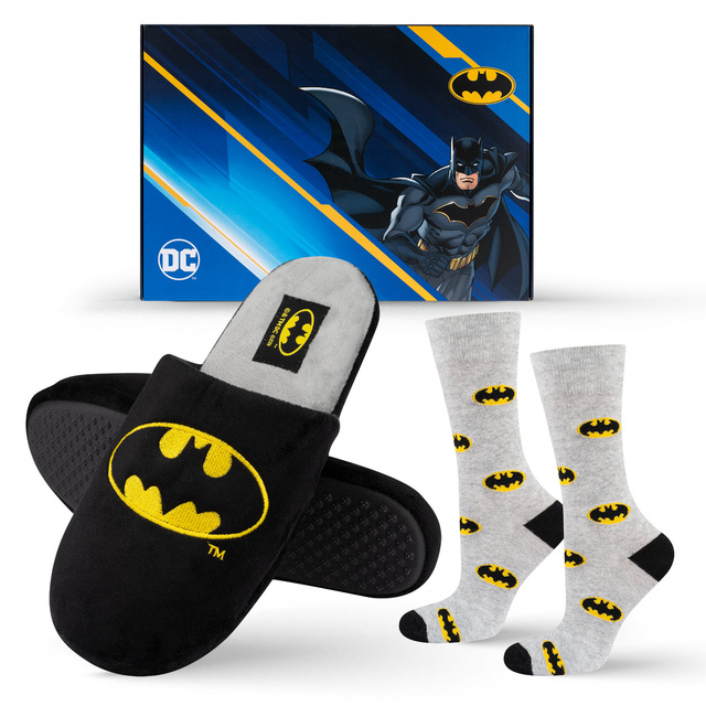 Set di 1x calzini colorati SOXO Batman da uomo e 1x pantofole Batman da uomo