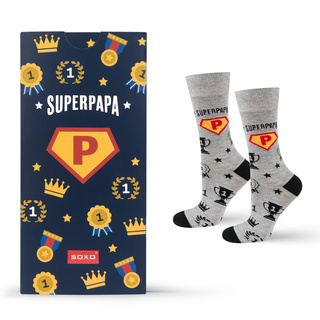 Calzini colorati da uomo SOXO con la scritta "SuperPapa" | Regalo per la festa del papà