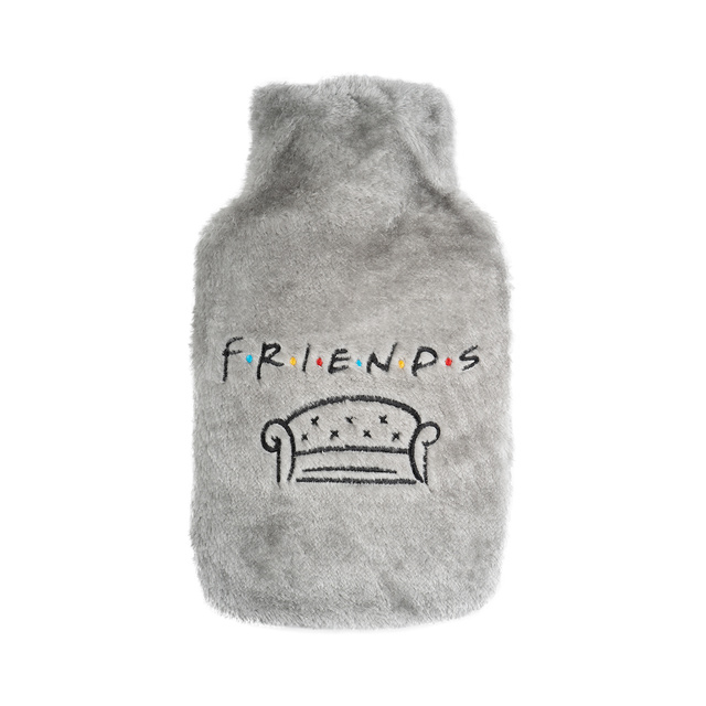 Borsa dell'acqua calda SOXO grigia con copertina in peluche FRIENDS, idea regalo GRANDE 1,8l