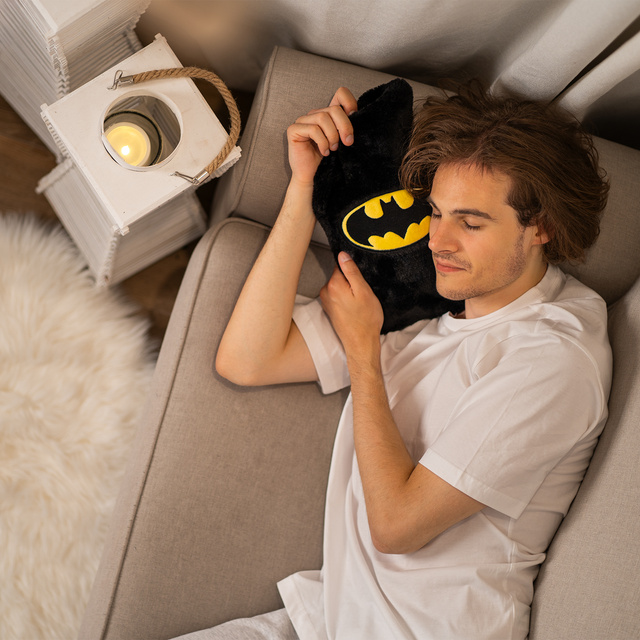 Scaldabagno SOXO nero per borsa dell'acqua calda con custodia in peluche Idea regalo BATMAN GRANDE 1,8l