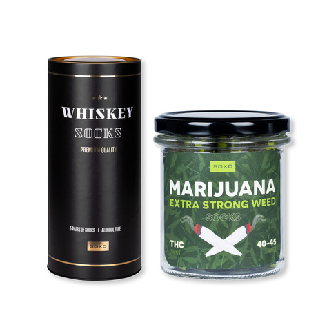 Set di 4 calzini da uomo SOXO | Whisky in un tubo | Marijuana in un barattolo | come dono per Lui