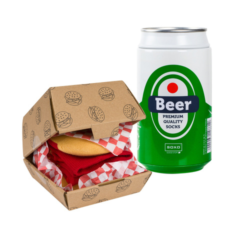 Calzini da uomo SOXO | Hamburger in scatola | Birra in lattina | Regalo divertente per lui