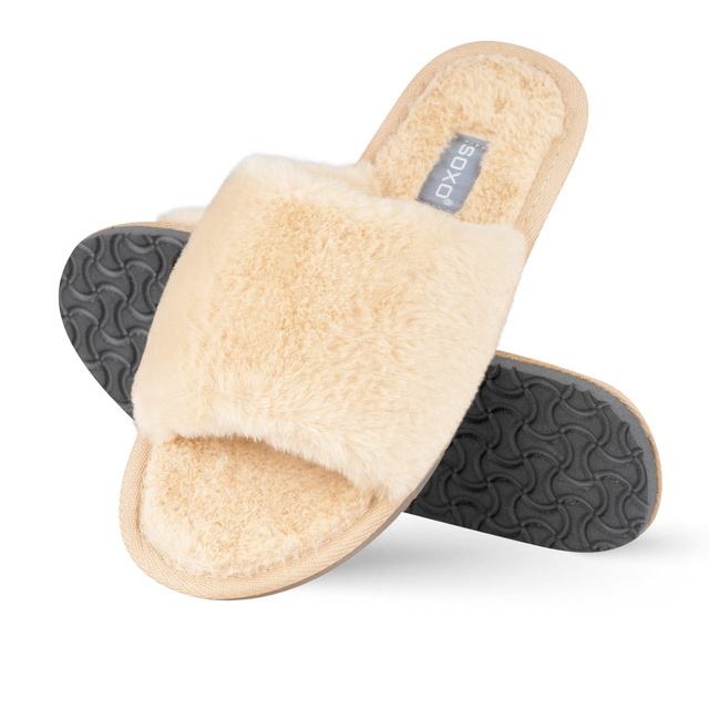 SOXO ciabatte da donna color pelliccia beige con suola rigida in TPR