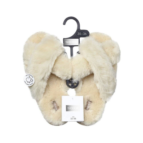 SOXO Pantofole da donna in pelle di pecora beige