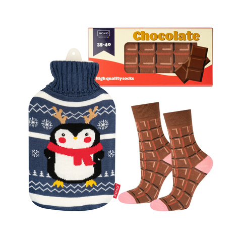 Set di calzini da donna SOXO barretta di cioccolato e borsa dell'acqua calda natalizia pinguino | regalo di Natale