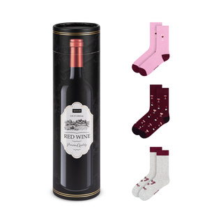 Set di 3x calze SOXO da donna divertenti al vino rosso in un tubo regalo
