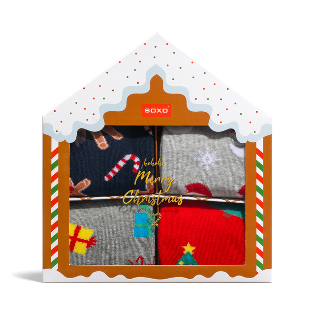 Set 4x calzini da uomo colorati SOXO GOOD STUFF calzini in cotone regalo di buon Natale