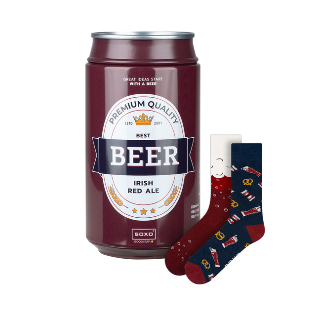 Calzini colorati da uomo SOXO GOOD STUFF, divertente birra rossa irlandese in una confezione regalo