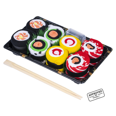 Set di 4 calzini da donna da uomo colorati SOXO sushi in una scatola