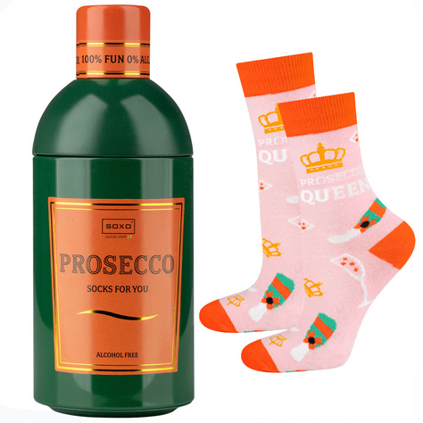 Set di 2x calzini da donna SOXO GOOD STUFF divertenti Prosecco e Aperitivo in bottiglia regalo