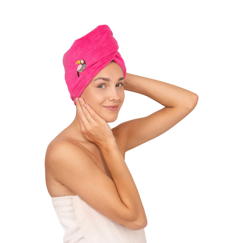 MOMO WAY Turbante da bagno rosa | asciugamano tucano