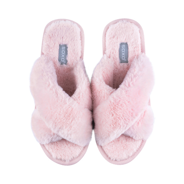 Ciabatte da donna SOXO in pelliccia rosa con suola rigida in TPR