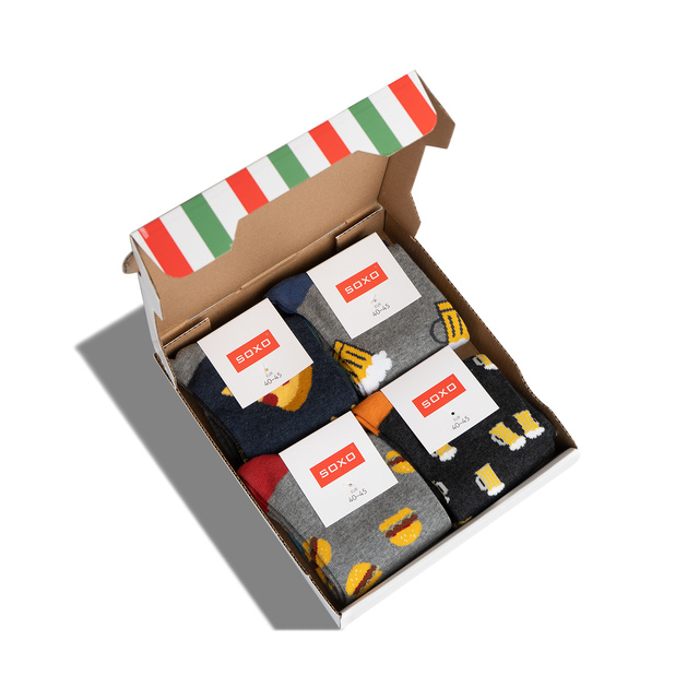 Set di 4 calzini da uomo SOXO GOOD STUFF in scatola per pizza