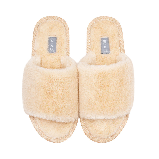 SOXO ciabatte da donna color pelliccia beige con suola rigida in TPR