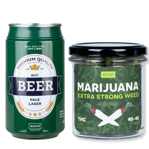 Set 2 calzini da uomo SOXO | Festa del ragazzo | Marijuana in barattolo | Birra Pale lager in lattina | per un regalo per lui
