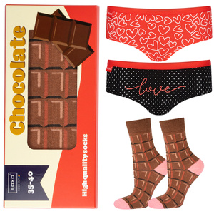 Set 2x mutandine da donna SOXO per San Valentino in cotone e 1x calze da donna in cioccolato