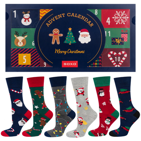 Calendario dell'Avvento | Regalo di Natale | Mikolajki | per lui | Set di 6 calzini da uomo colorati SOXO GOOD STUFF