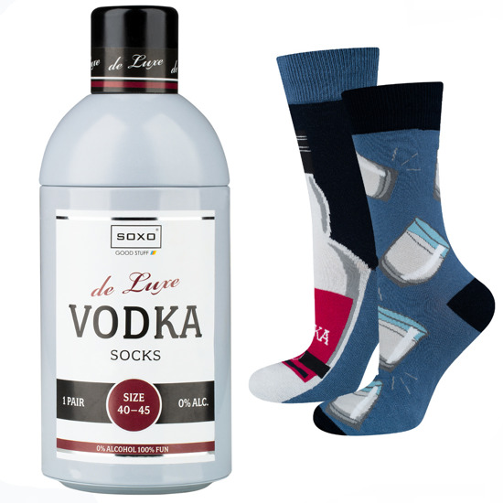 Calzini colorati da uomo SOXO GOOD STUFF Vodka in una simpatica bottiglia di cotone
