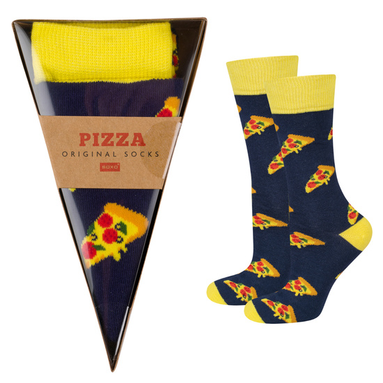 Calzini colorati da uomo e da donna SOXO con pizza in scatola | regalo per un uomo | regalo per donna
