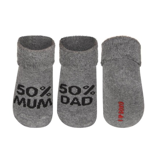 Calzini da bebè classici SOXO I Love Mum I Love Dad con il cuore suola ABS grigio