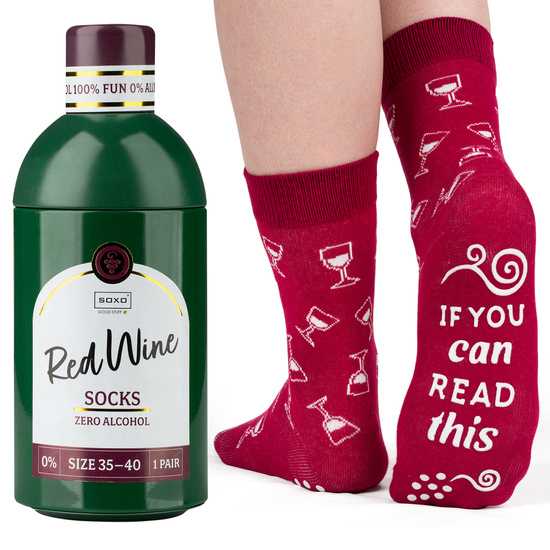 Calzini da donna SOXO GOOD STUFF divertenti con vino rosso in bottiglia regalo 