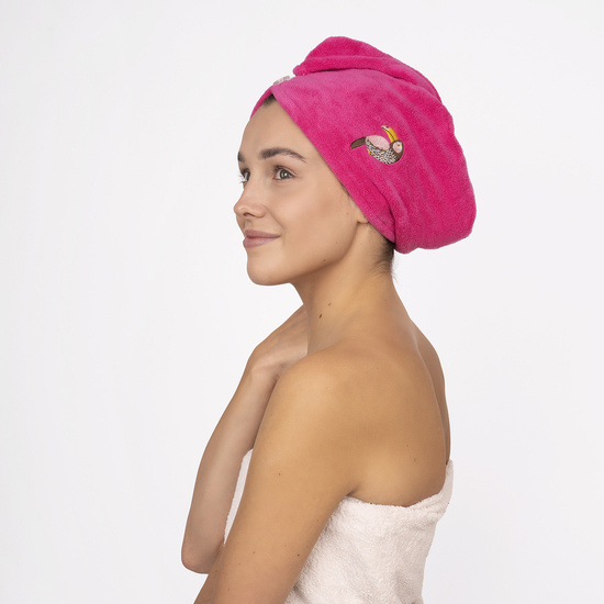 MOMO WAY Turbante da bagno rosa | asciugamano tucano