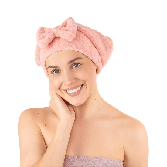 MOMO WAY turbante da bagno rosa con fiocco | asciugamano 