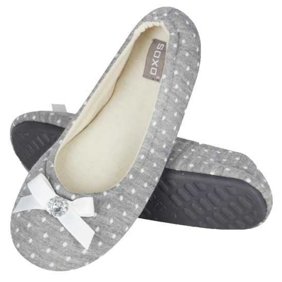 Pantofole ballerine grigie SOXO grigie con fiocco e diamante