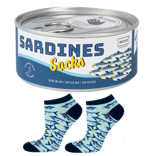Piedi colorati da donna SOXO GOOD STUFF simpatiche sardine in latta per un regalo