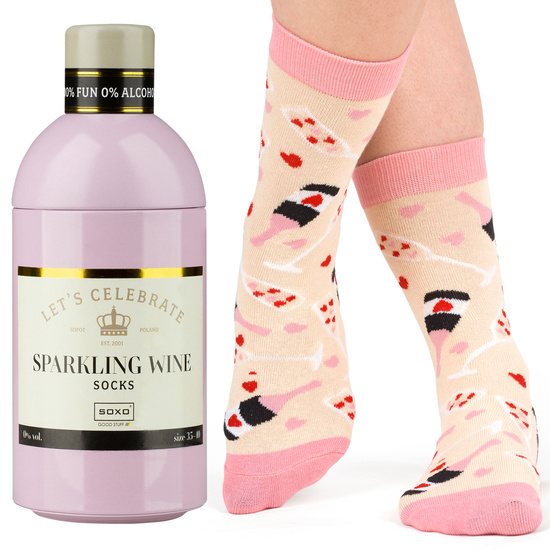SOXO GOOD STUFF calze da donna divertenti Sparkling Wine in bottiglia regalo
