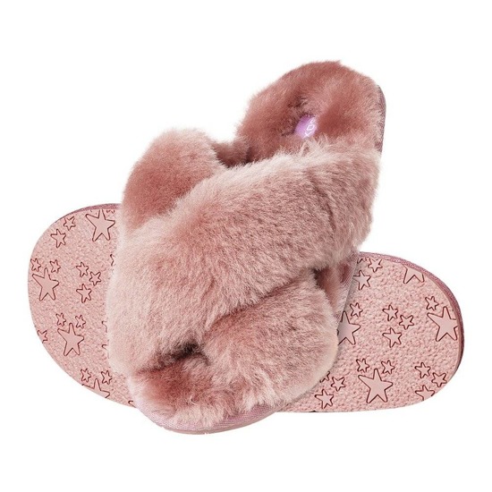 SOXO Pantofole da donna in pelle di pecora rosa