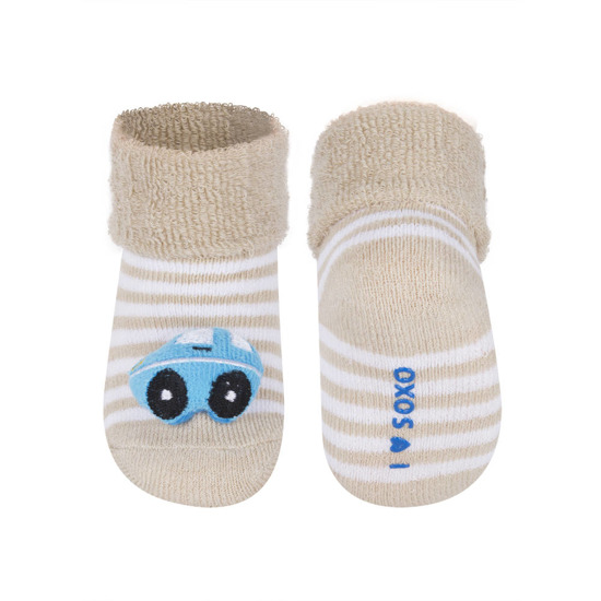 SOXO calzini per bebè blu con sonaglio macchinina 3D