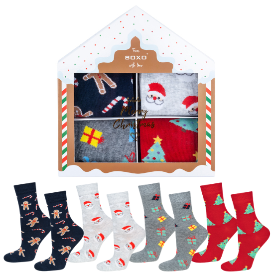 Set 4 calzini colorati da donna SOXO GOOD STUFF calzini in cotone regalo di buon Natale