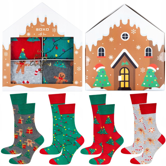 Set 4x calzini da uomo colorati SOXO GOOD STUFF calzini in cotone regalo di buon Natale
