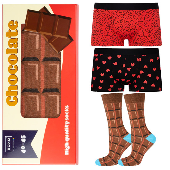 Set di calzini colorati da uomo SOXO color cioccolato in una scatola e 2 boxer da uomo