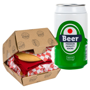 Calzini da uomo SOXO | Hamburger in scatola | Birra in lattina | Regalo divertente per lui