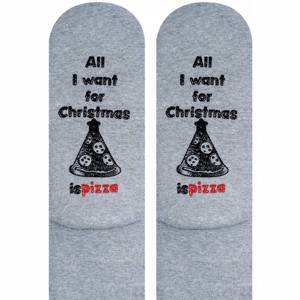 SOXO Calze da uomo con testo  "All I want for Christmas is pizza"