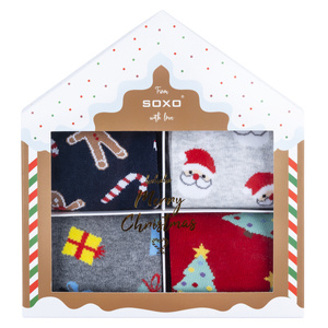 Set 4x calzini da uomo colorati SOXO GOOD STUFF calzini in cotone regalo di buon Natale