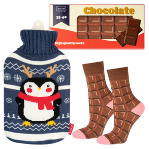 Set di calzini da donna SOXO barretta di cioccolato e borsa dell'acqua calda natalizia pinguino | regalo di Natale